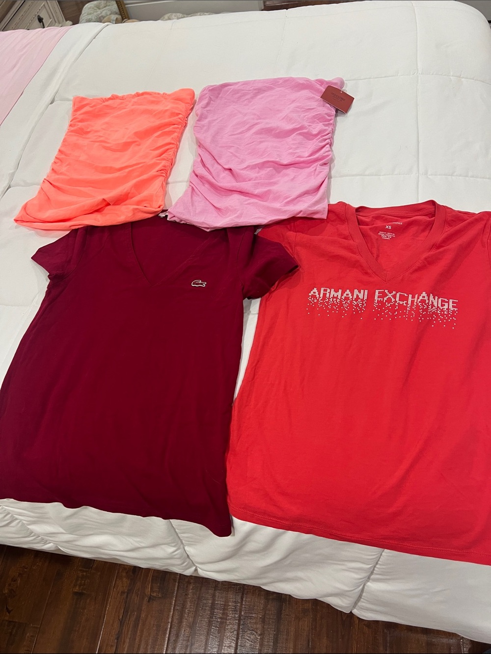Armani Exchange Coral Red V-Neck Logo Tee